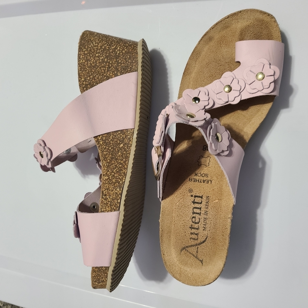 Autenti Pink Floral Women's Sandals Leather Spain‎ - Picture 2 of 16